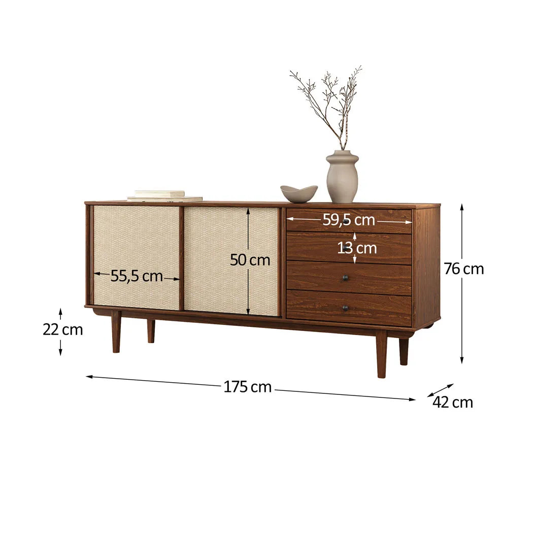 Aparador Buffet 175CM con Ratan Serena - Madera Maciza