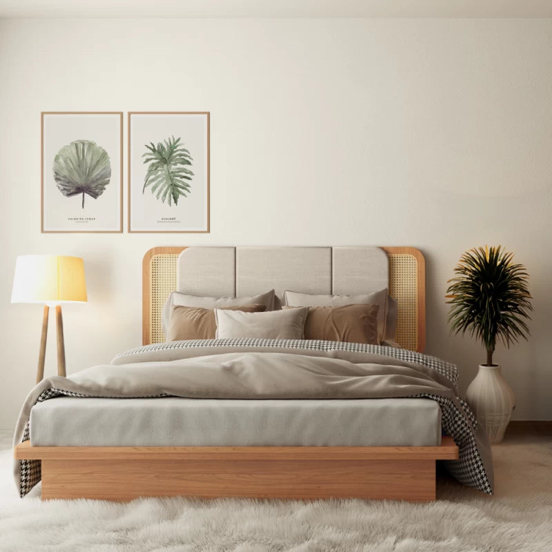 Cabecera Cama Valeria con Ratan Natural 170cm Curvo - 100% MDF