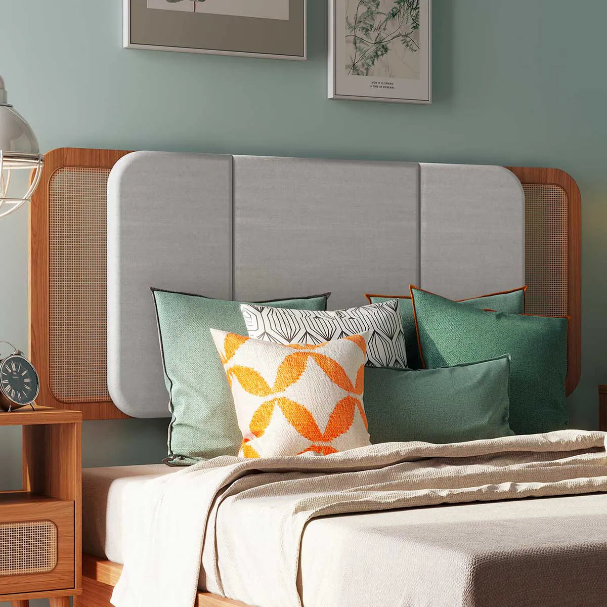 Cabecera Cama Valeria con Ratan Natural 170cm Curvo - 100% MDF