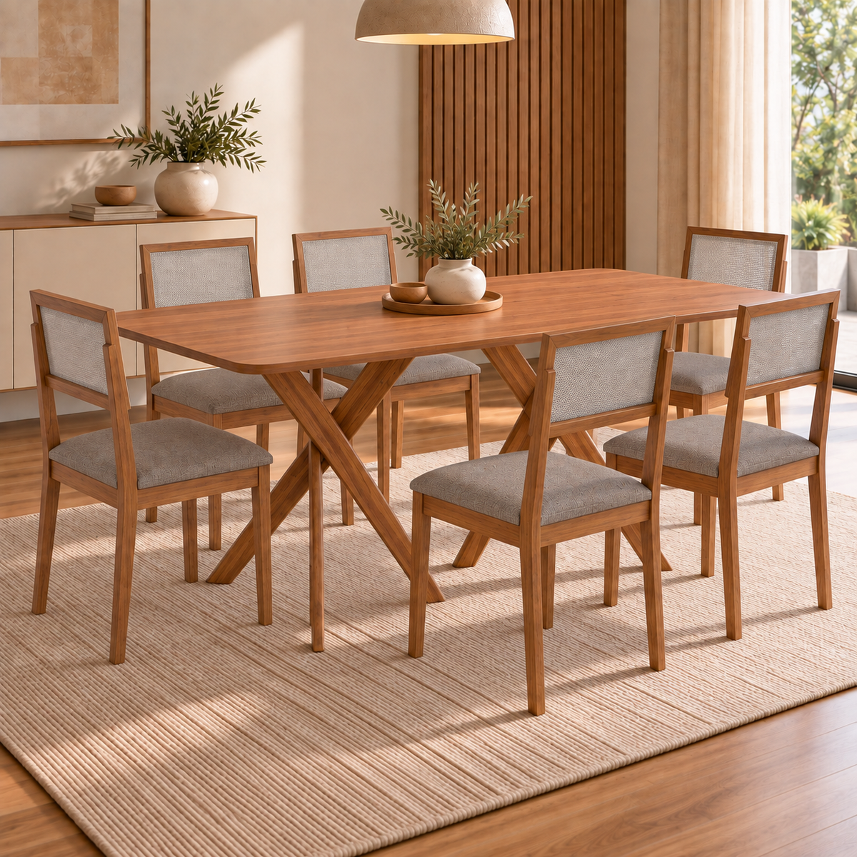 Juego de Comedor Catalina 1.80cm con 6 sillas Enara - Madera Maciza