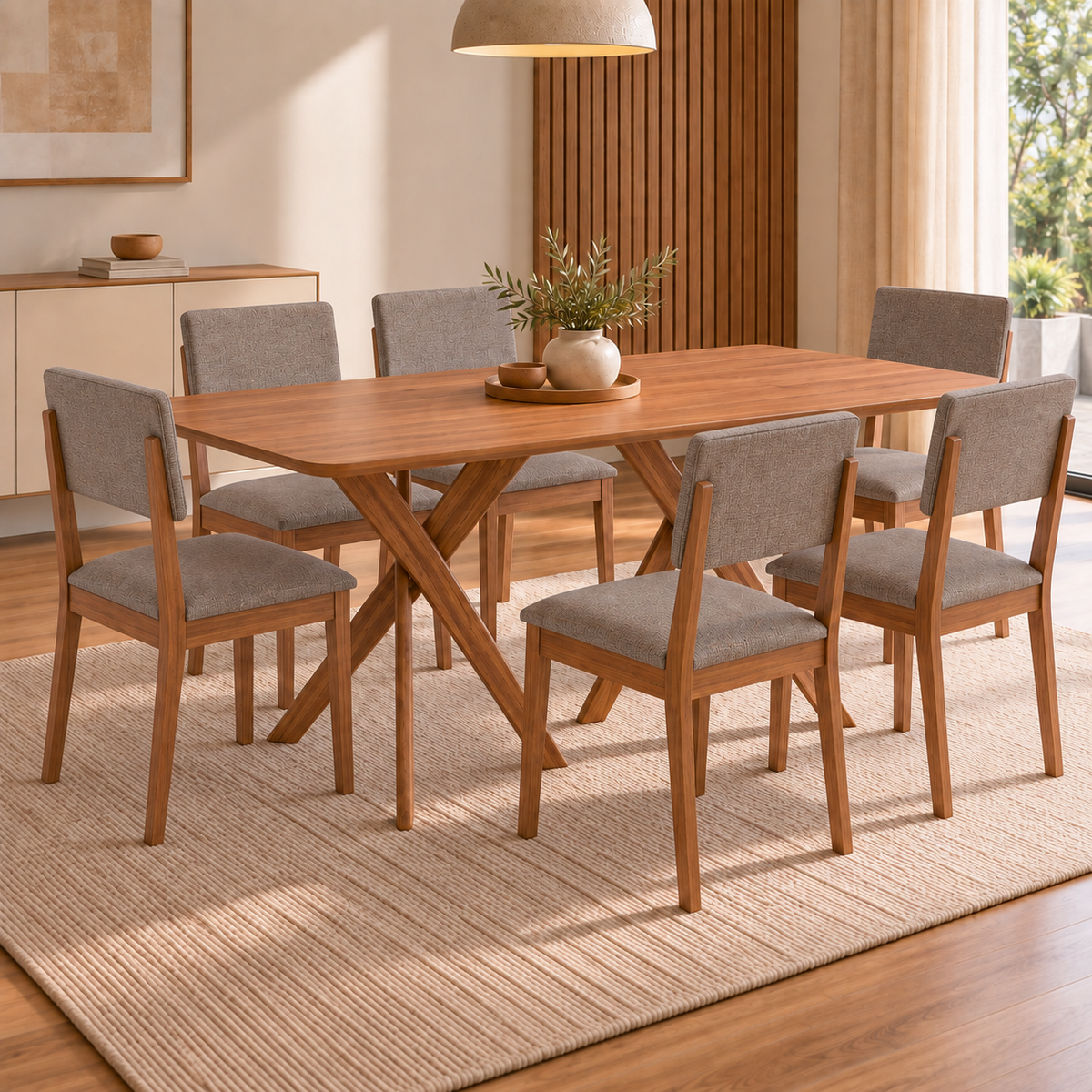 Juego de Comedor Catalina 1.80cm con 6 sillas Selene - Madera Maciza