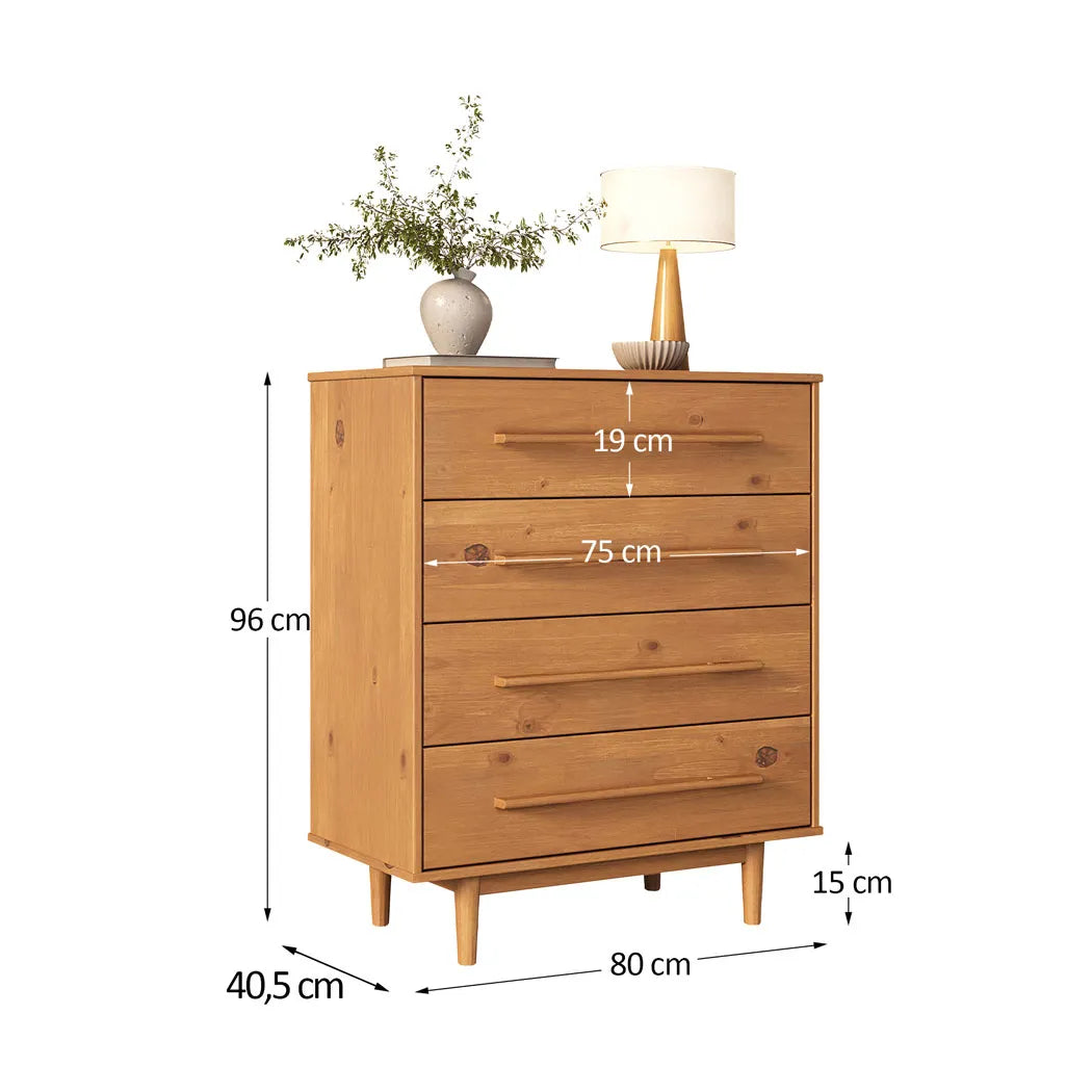 Comoda Trega 80CM 4 Cajones - Madera Maciza