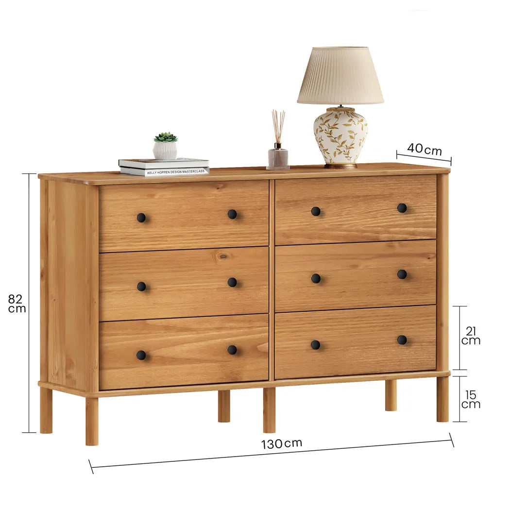Comoda Apama 130CM 6 Cajones - Madera Maciza