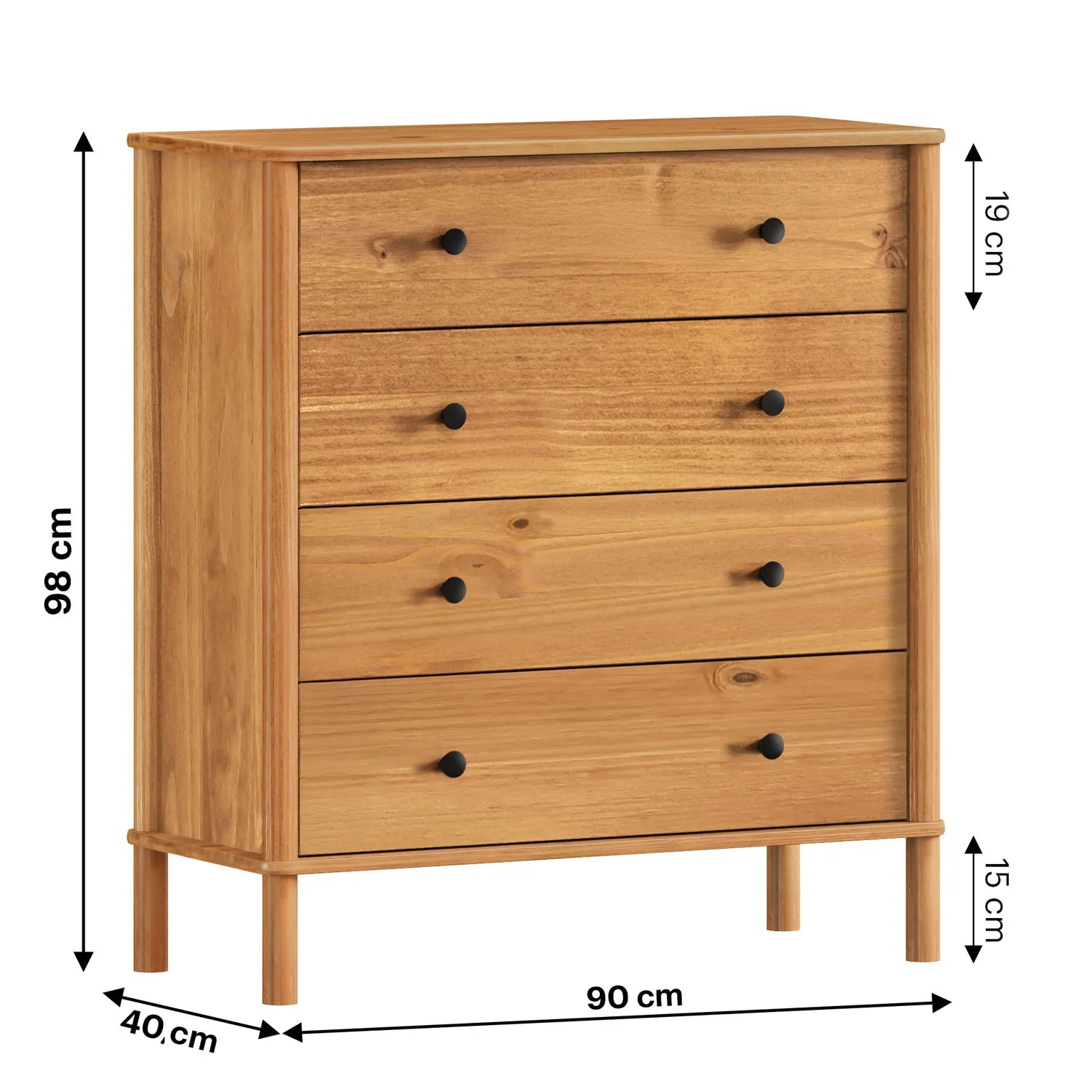 Comoda Apama 90CM 4 Cajones - Madera Maciza