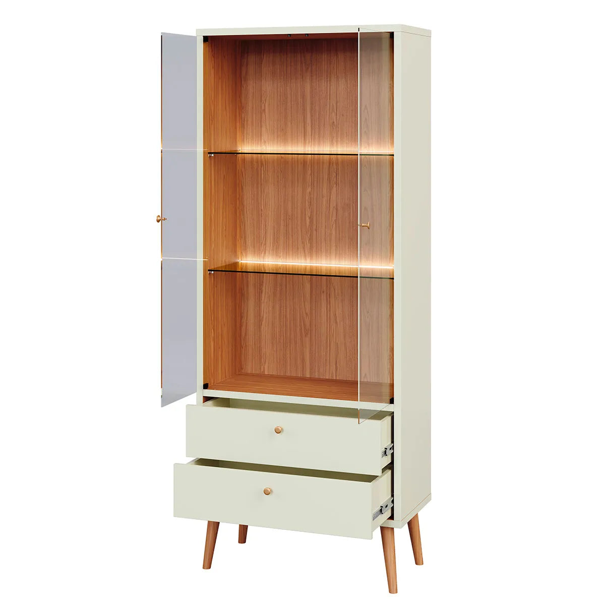 Cristalera Aparador Retro Con Vidrio y Led Monica 100% MDF con Led