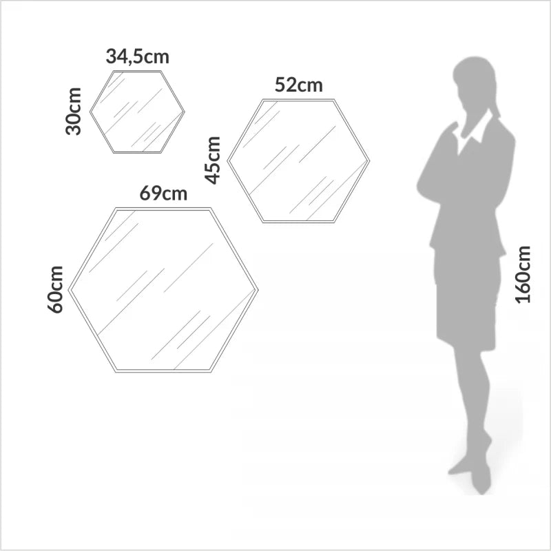 Kit de espejos decorativos hexagonales 60cm, 45cm y 30cm Bordes Blancos