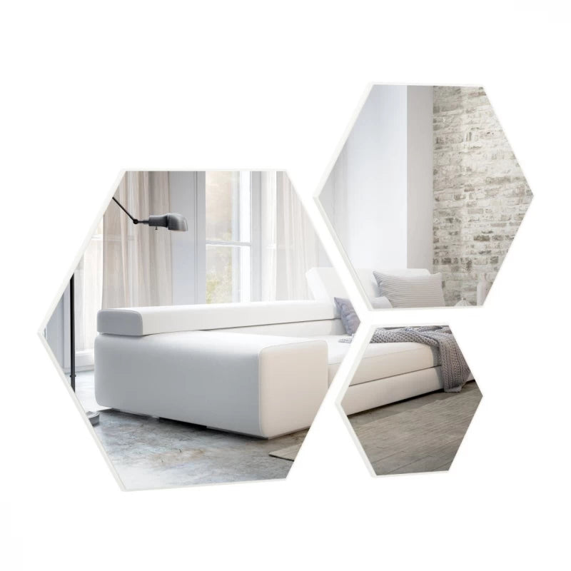 Kit de espejos decorativos hexagonales 60cm, 45cm y 30cm Bordes Blancos