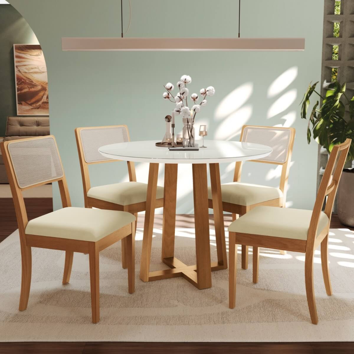 Juego de Comedor Rebeca 4 Sillas Madera Maciza y Vidrio Sobrepuesto