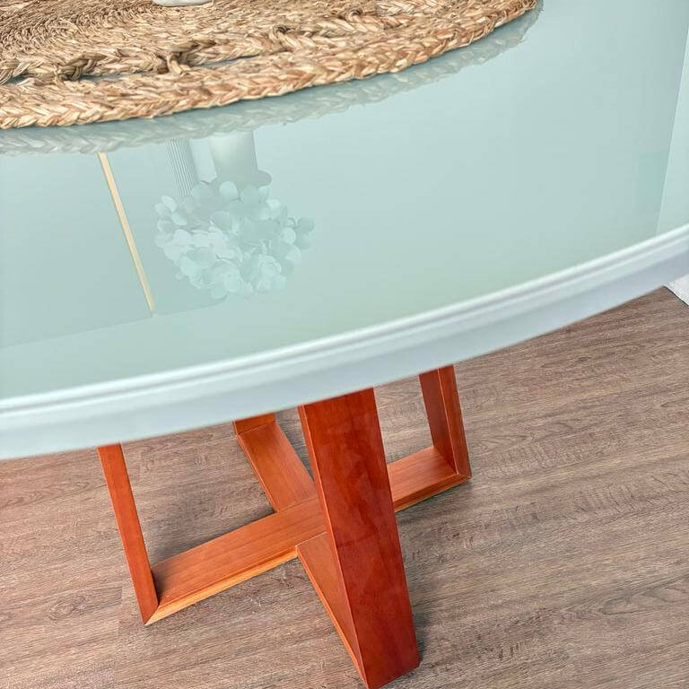 Mesa Elma Redonda 120cm - Madera Maciza y Vidrio Sobrepuesto