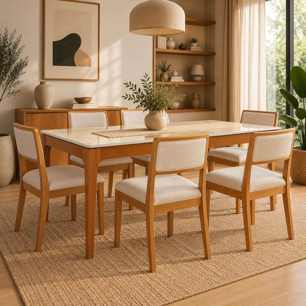 Juego de Comedor Mira con Vidrio Sobrepuesto con 6 Sillas Isa