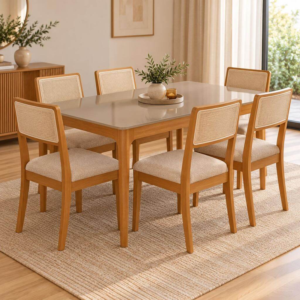 Juego de Comedor Mira con Vidrio Sobrepuesto con 6 Sillas Lola
