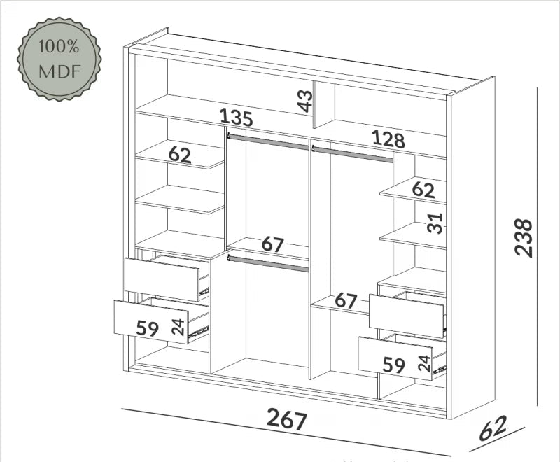 Ropero Placard 100% MDF - Toronto 267cm