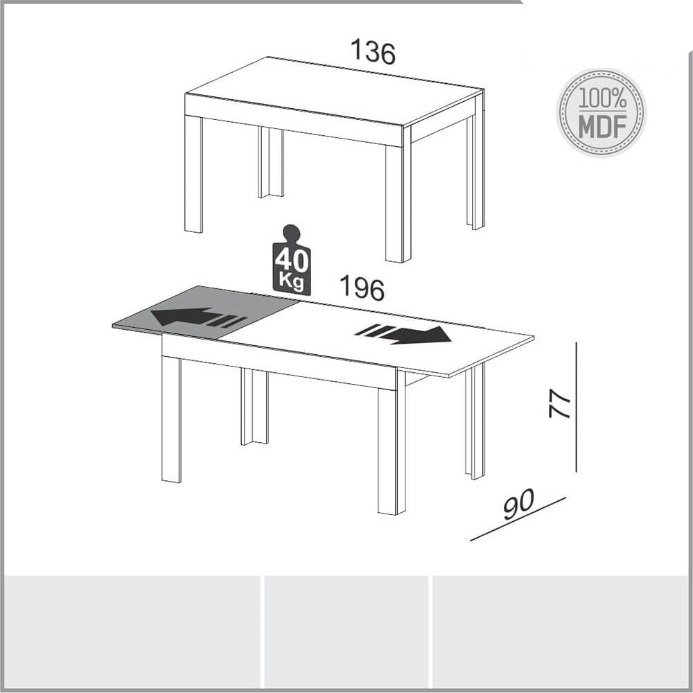 Mesa de Comedor Extensible 136CM - Linea Sofia 100% MDF