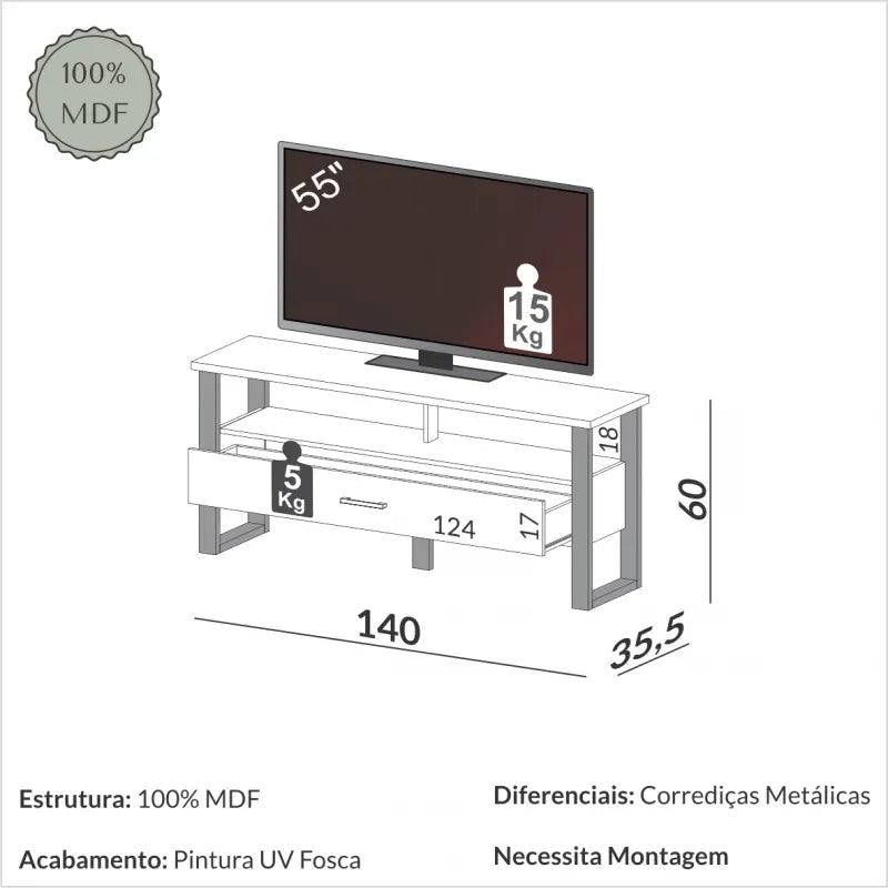 Rack para tv F41 140CM 100% MDF - Linea Factory