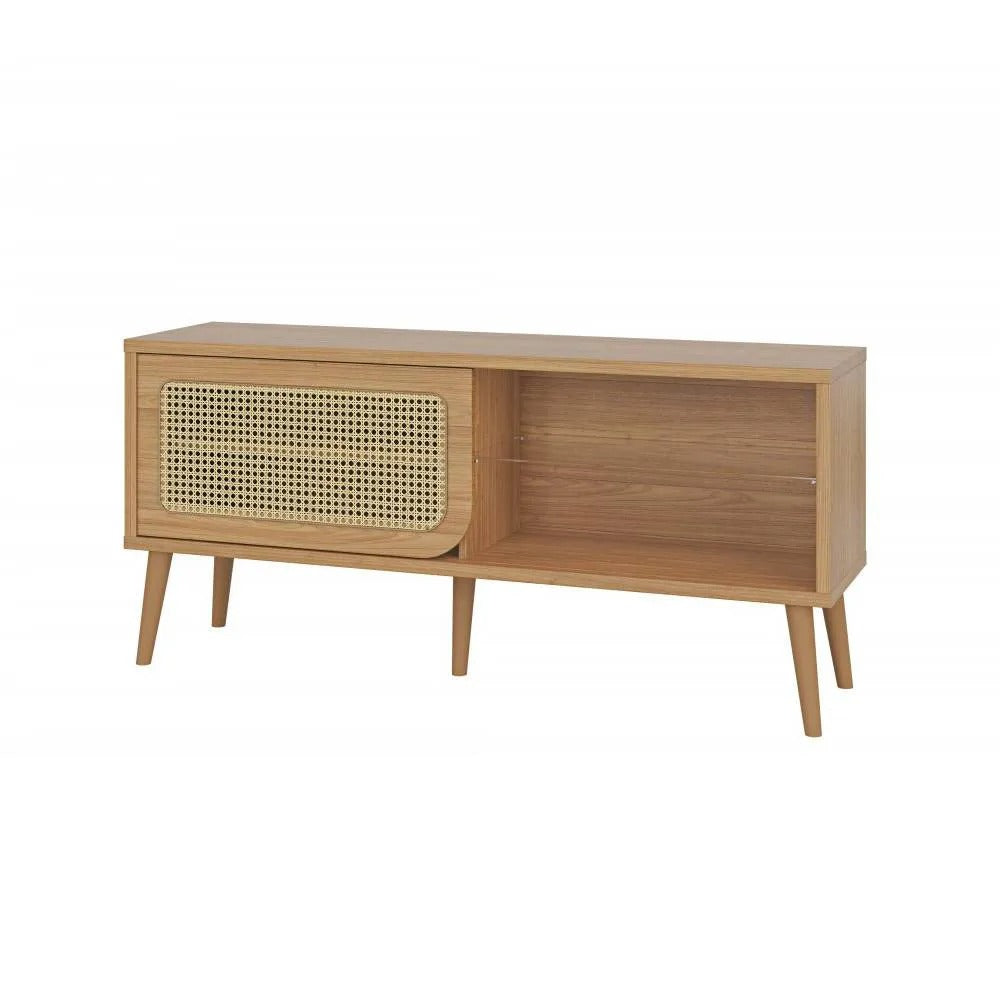 Rack Amanda Ratan Natural 135cm Vidrio Puerta Corrediza - 100% MDF
