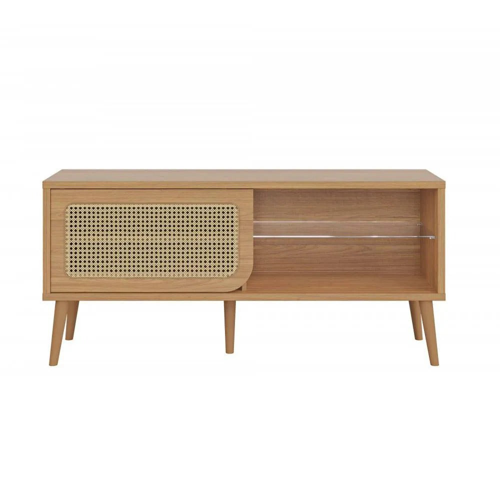 Rack Amanda Ratan Natural 135cm Vidrio Puerta Corrediza - 100% MDF