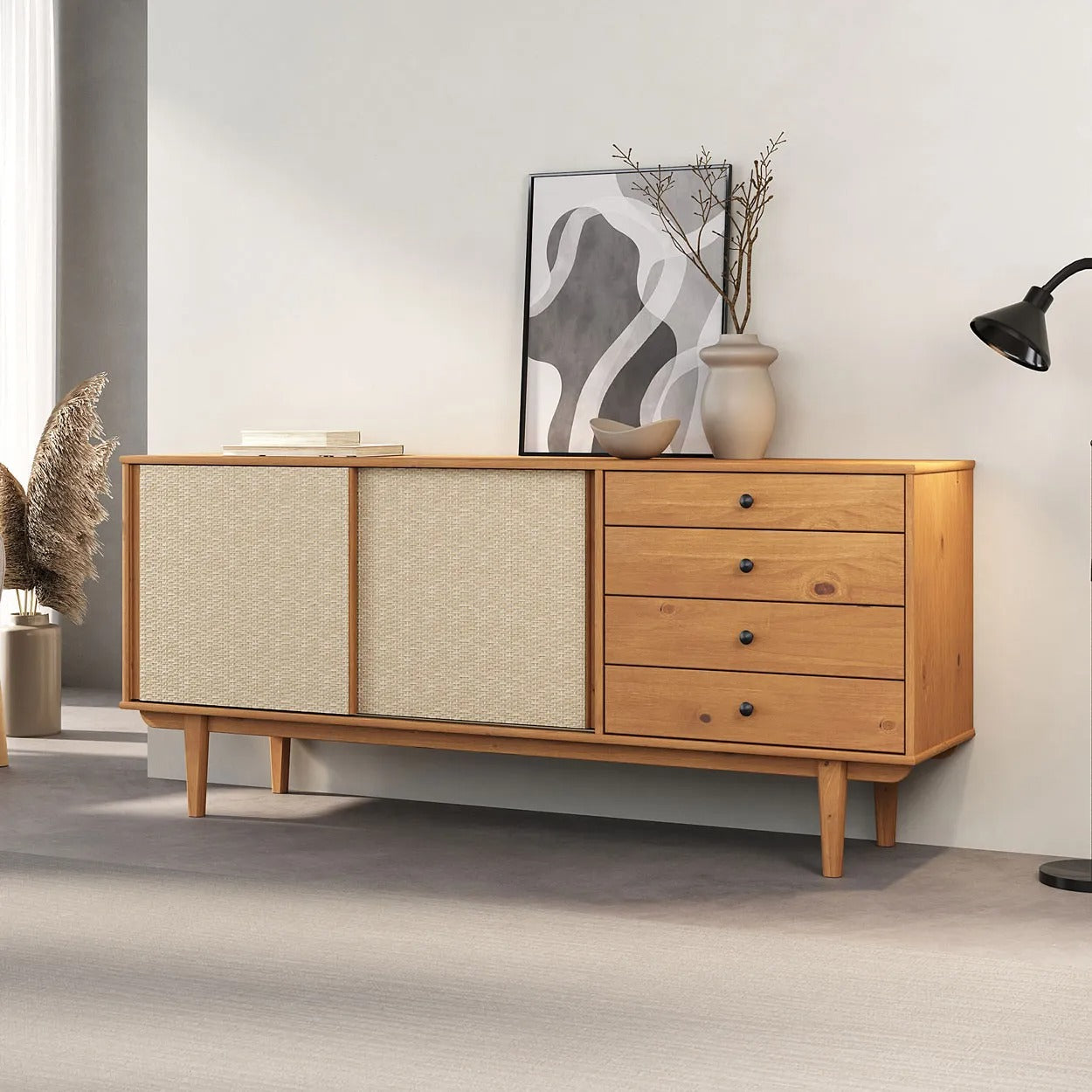 Aparador Buffet 175CM con Ratan Serena - Madera Maciza