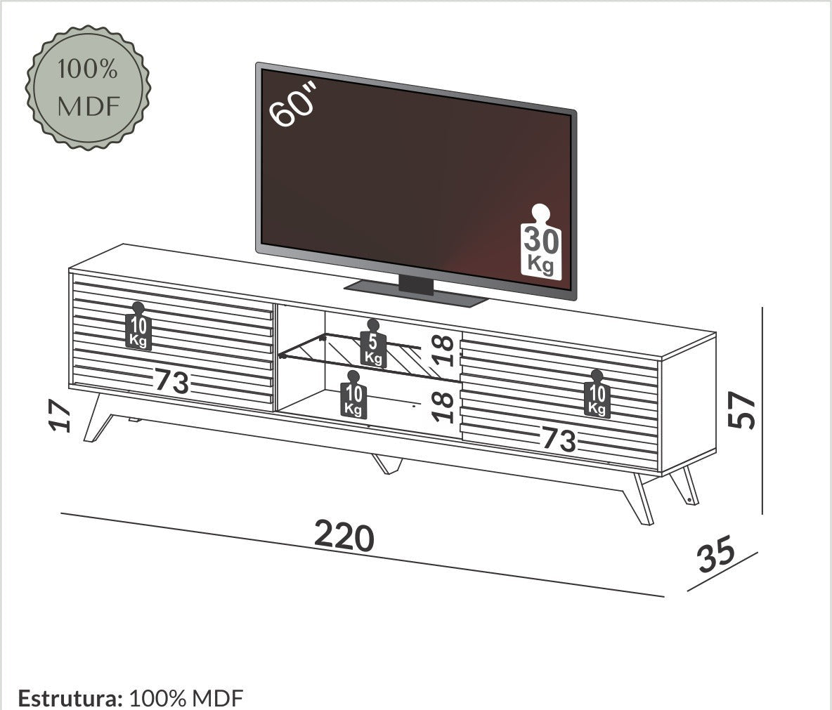 RACK BRISA 220CM - 100% MDF
