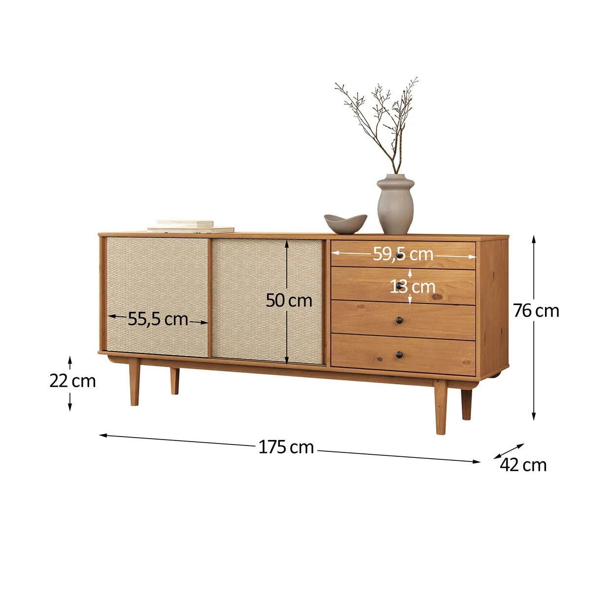 Aparador Buffet 175CM con Ratan Serena - Madera Maciza