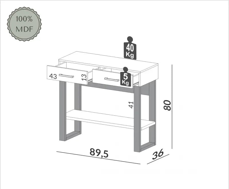 Aparador 2 Cajones 90CM - Linea Factory 100% MDF
