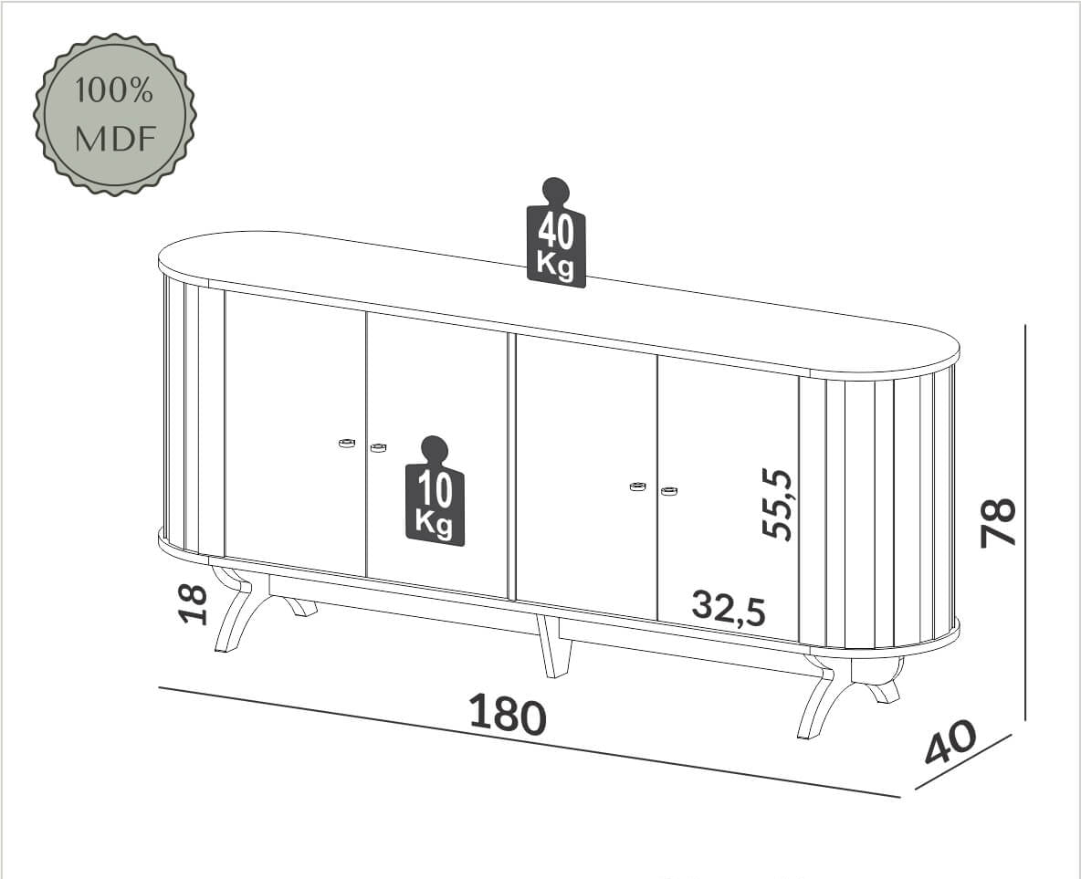 Aparador Curvo 180cm 100% MDF - Linea Factory