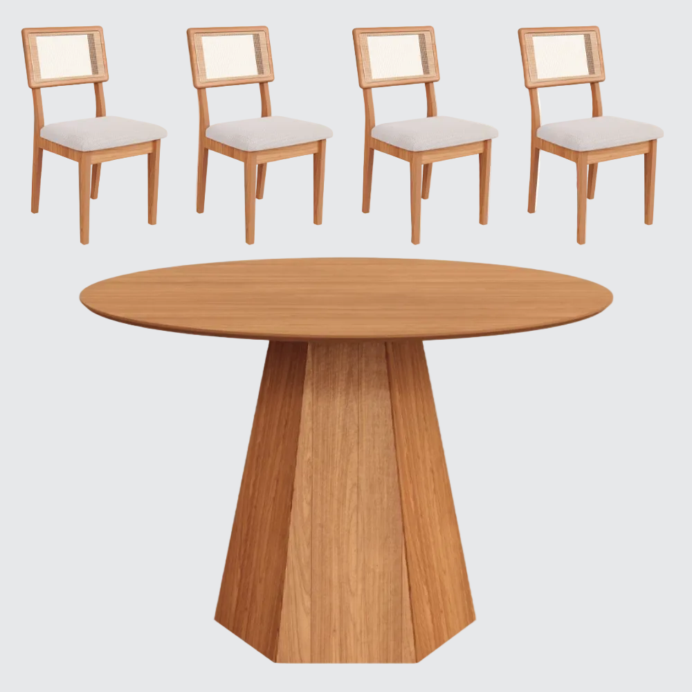 Juego de comedor Milano - 4 Sillas Tapa Ratan 100% MDF