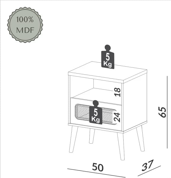 Mesa de Luz Mela 100% Mdf C/1 CAJON (PRODUCTO ARMADO EN SHOWROOM)