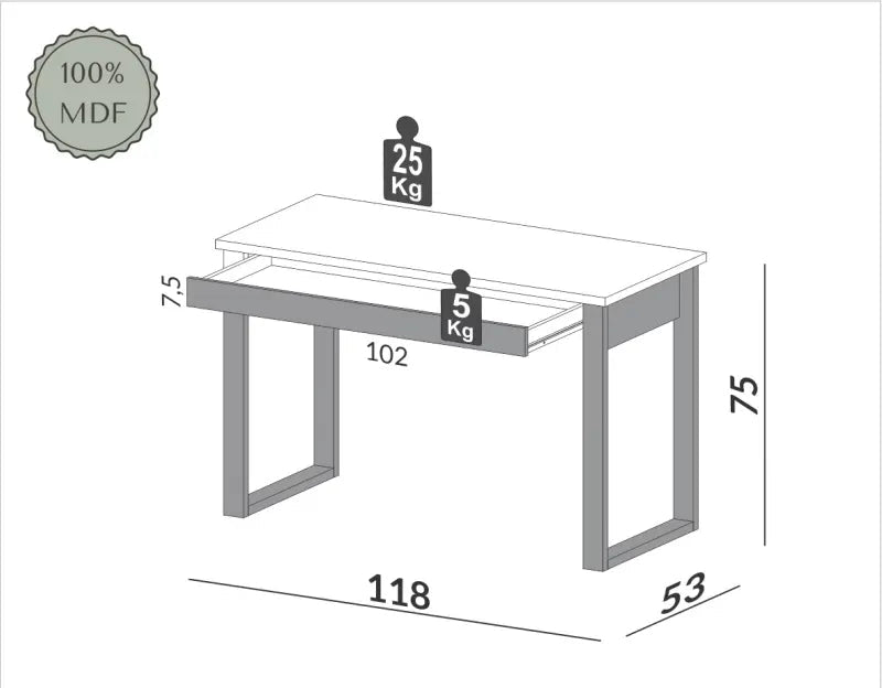 Escritorio Industrial 118cm con Cajon 100% MDF - Linea Factory