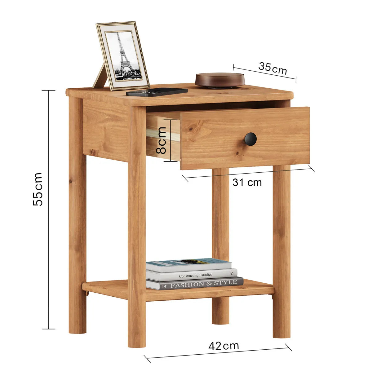 Mesa de luz Apama 1 cajon - Madera Maciza