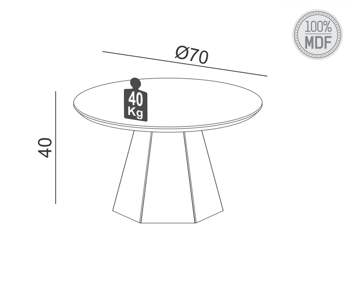 Mesa Ratona de Centro Lorena Hexagonal 70CM - OFF WHITE/FREIJO