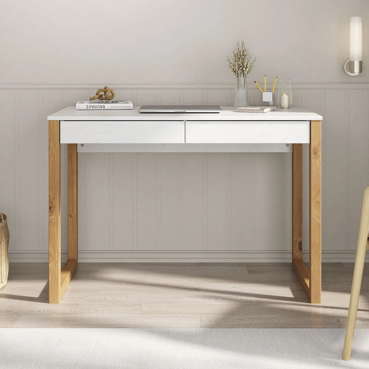 Escritorio 110cm Nara 2 Cajones - Madera Maciza