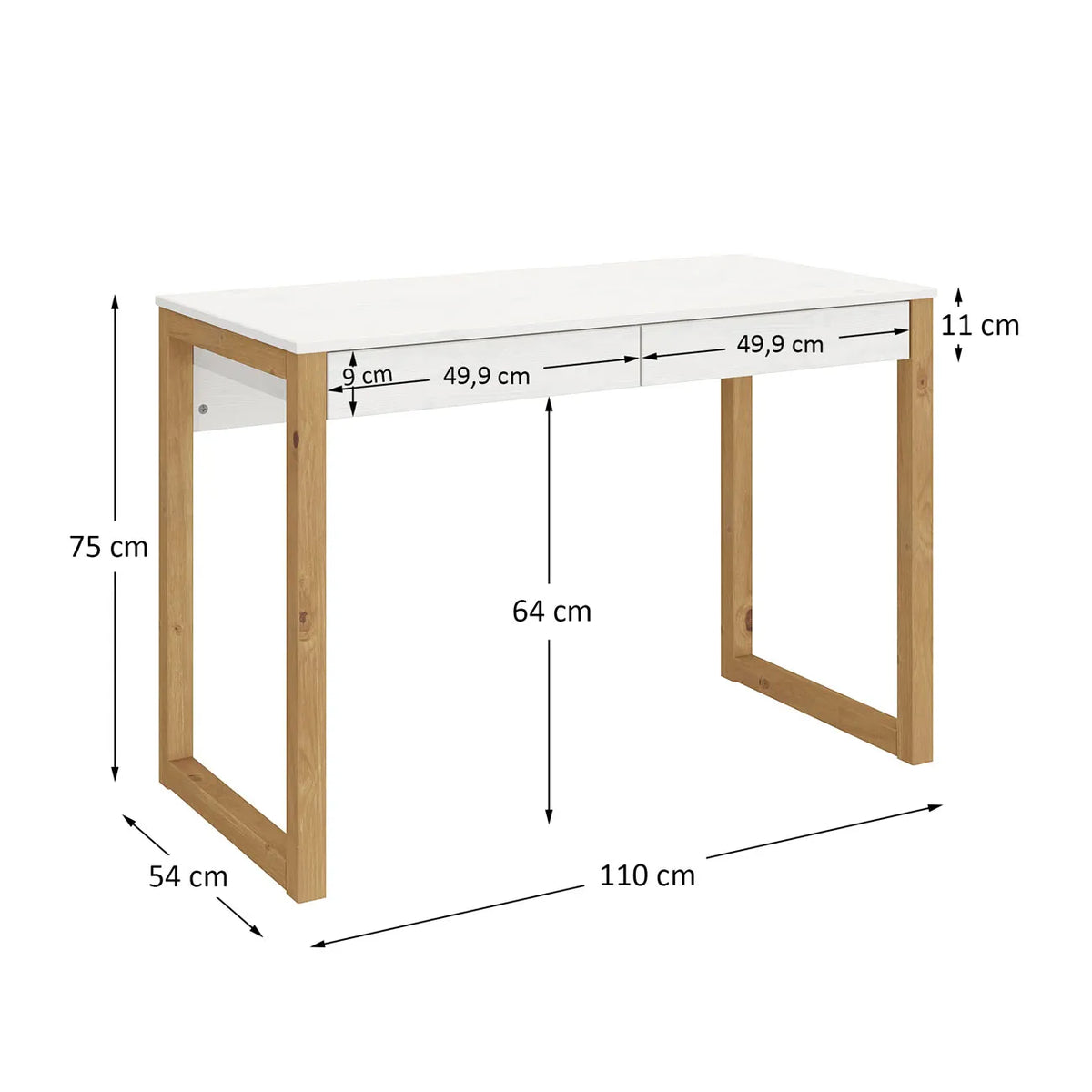 Escritorio 110cm Nara 2 Cajones - Madera Maciza
