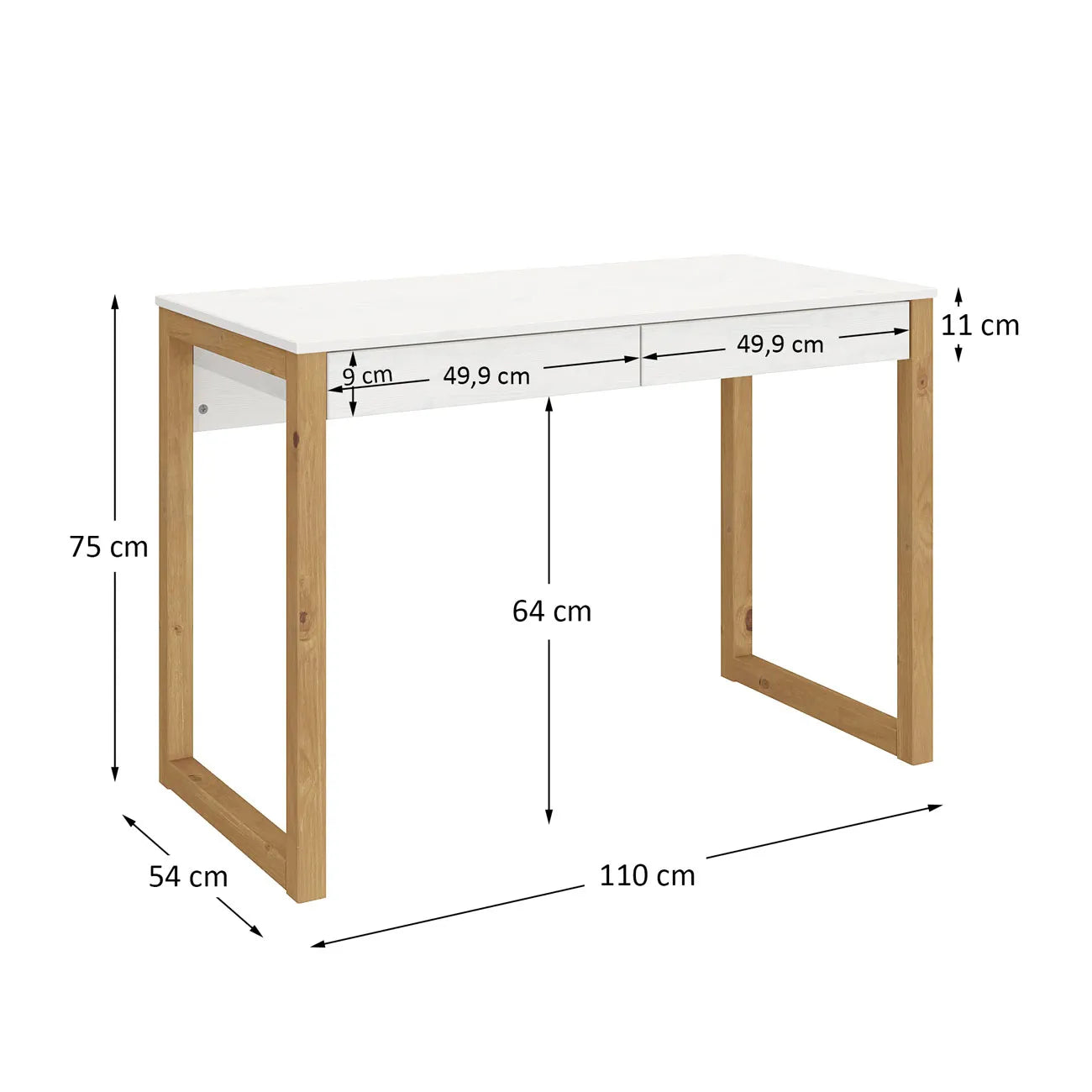 Escritorio 110cm Atena 2 Cajones - Madera Maciza