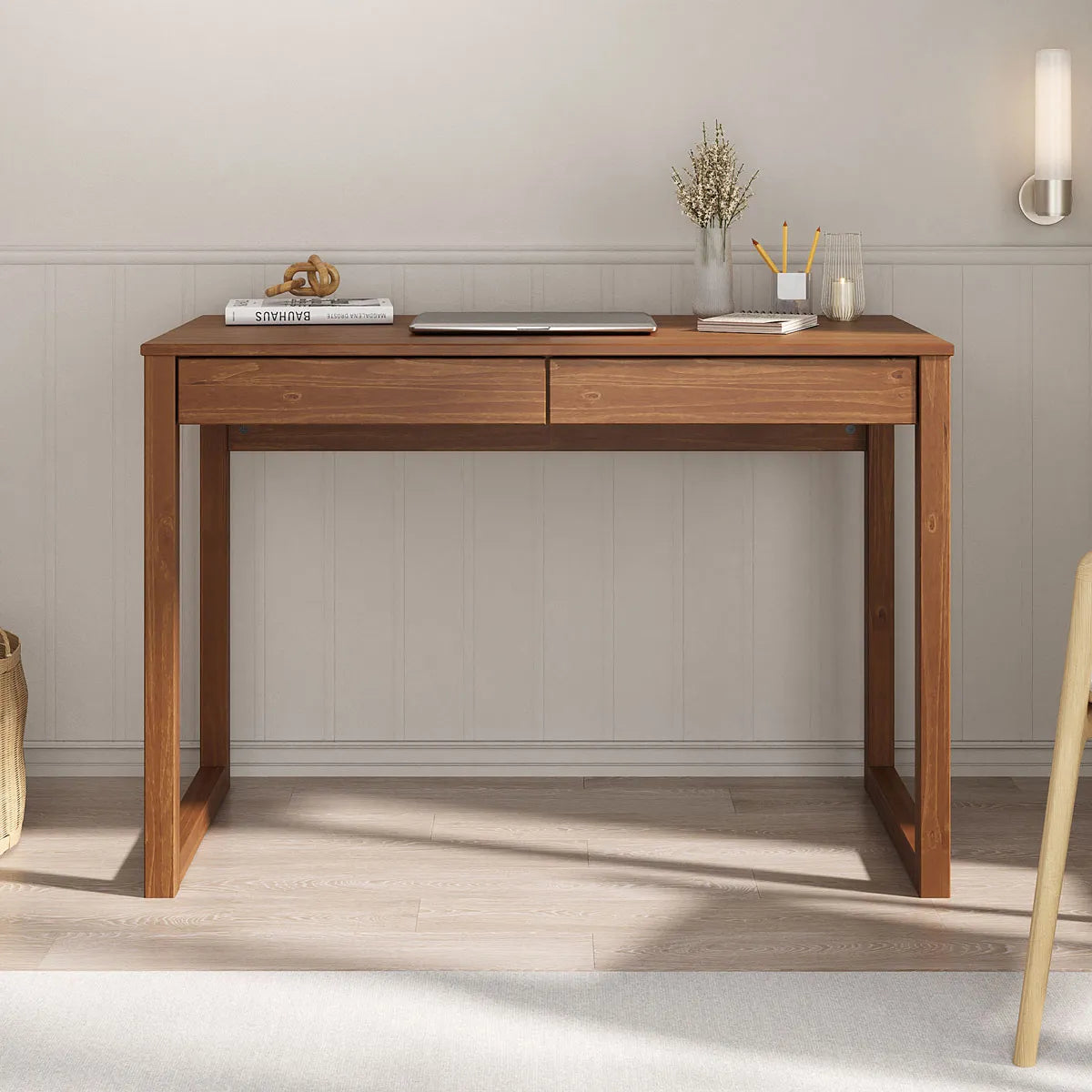 Escritorio 110cm Nara 2 Cajones - Madera Maciza