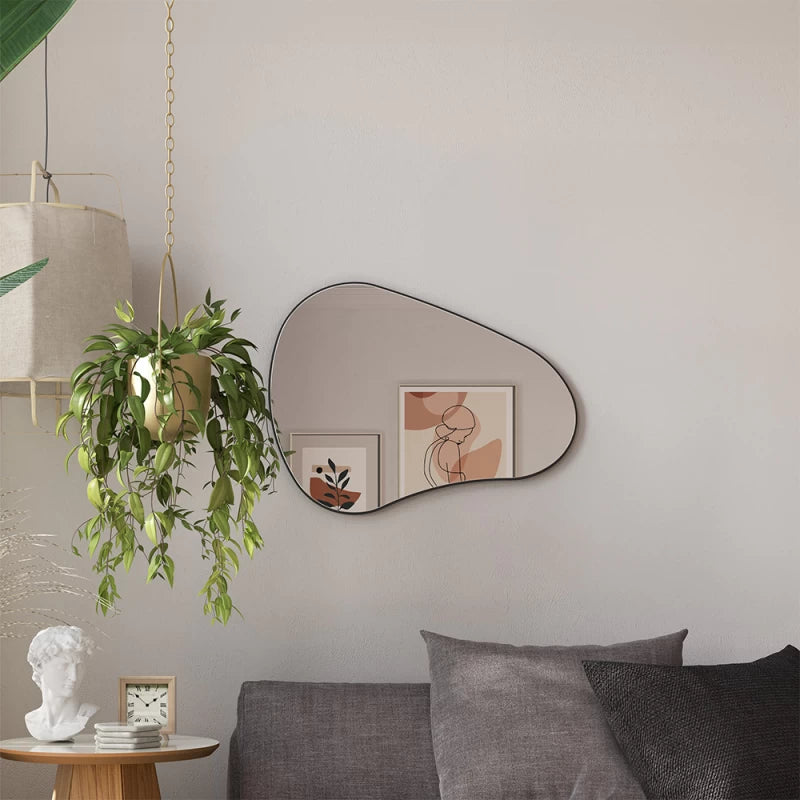 Espejo Organico Paula Irregular 80cm 100% MDF Negro Mate