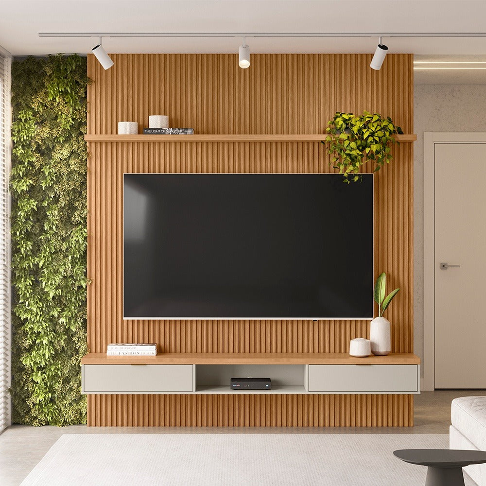 Panel para tv Ripado Murcia 220cm con Listones de Madera