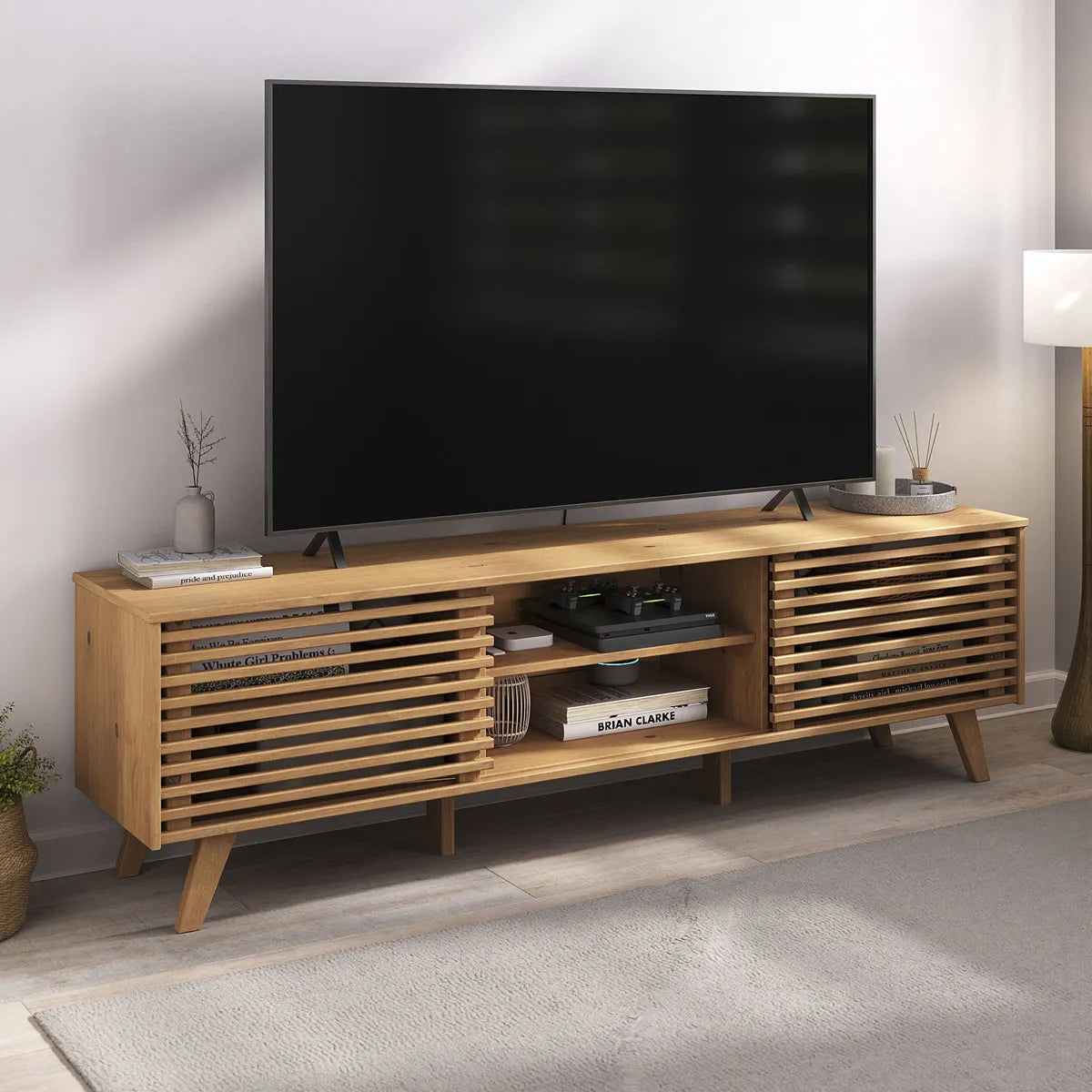 Rack TV 175CM Ripado Riven - Madera Maciza