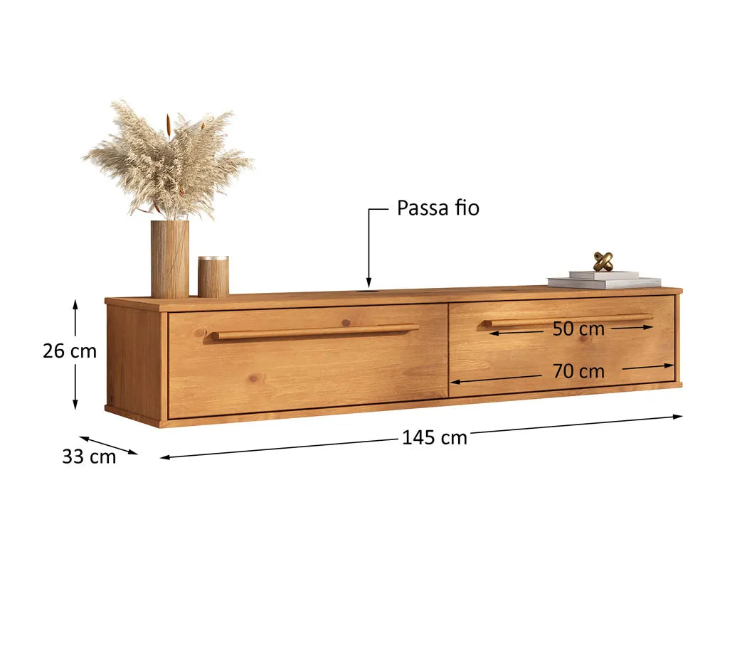 Rack TV 145cm Flotante Trega - Madera Maciza