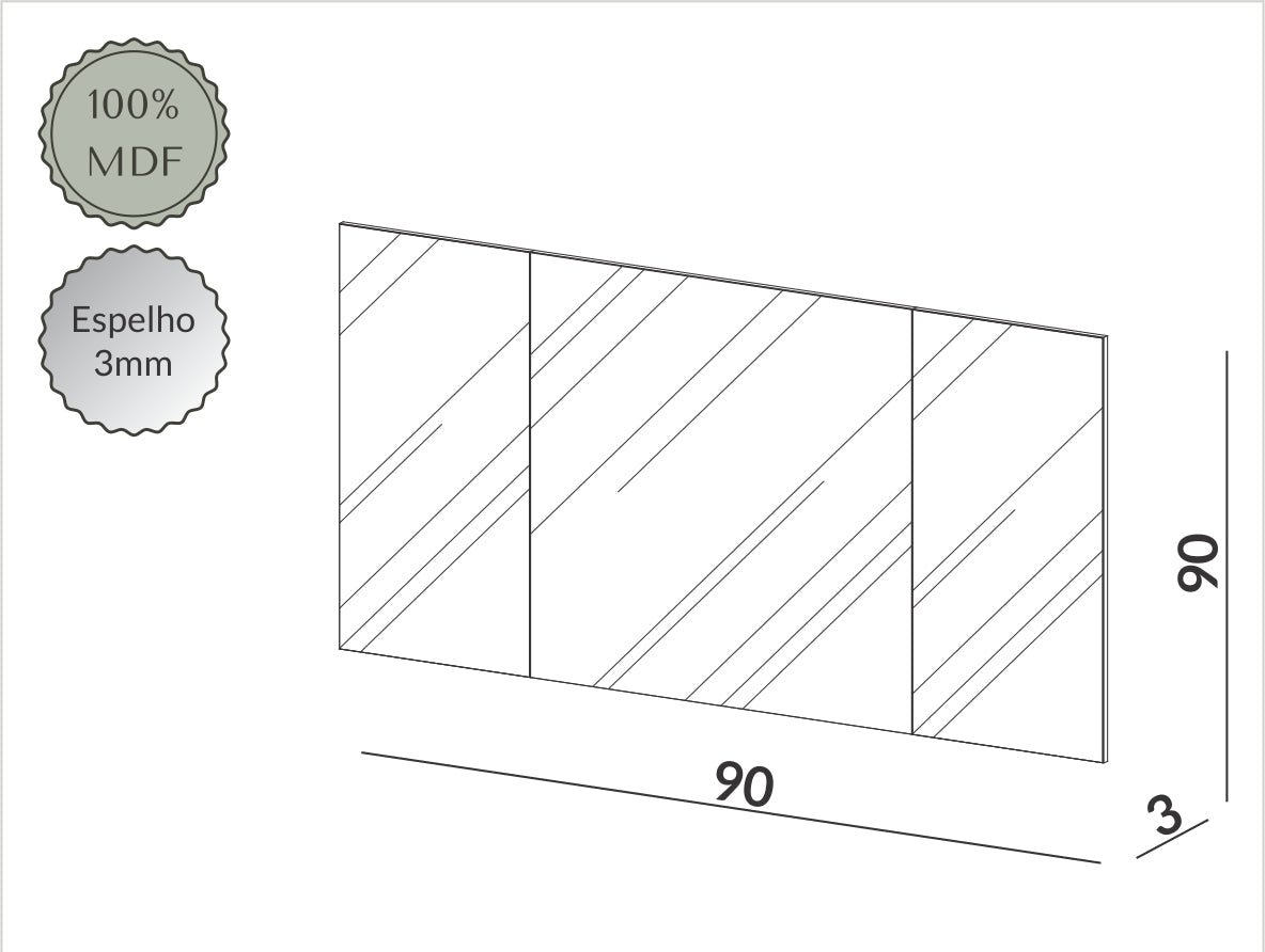 Espejo Rectangular Paris 90cm Estructura MDF