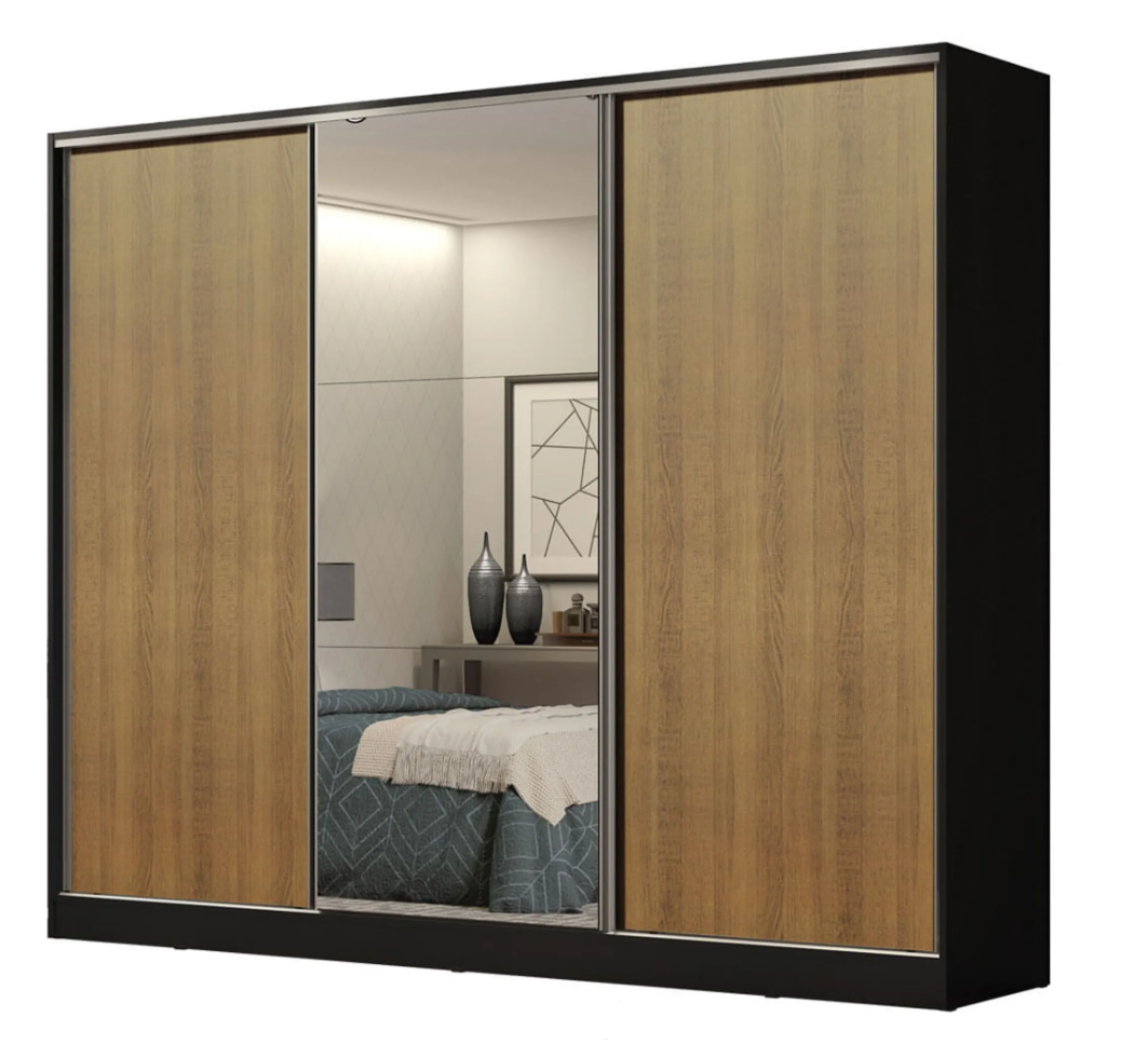 Ropero Placard Matrimonial 100% MDF Zurique con Espejo 231cm Puertas Corredizas