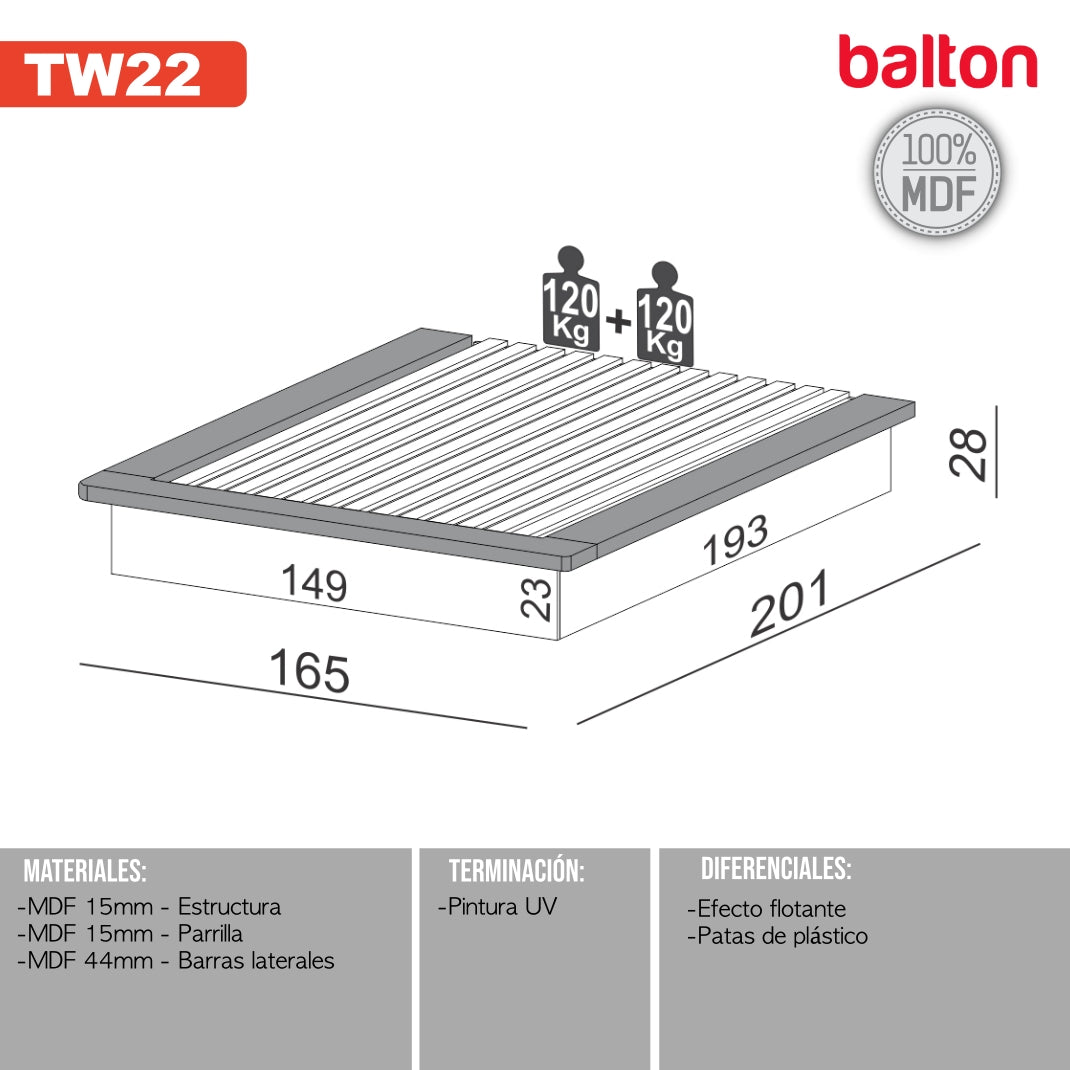 Cama Matrimonial 165cm 100% Mdf - Balton - TW22JJ - TW22JJ