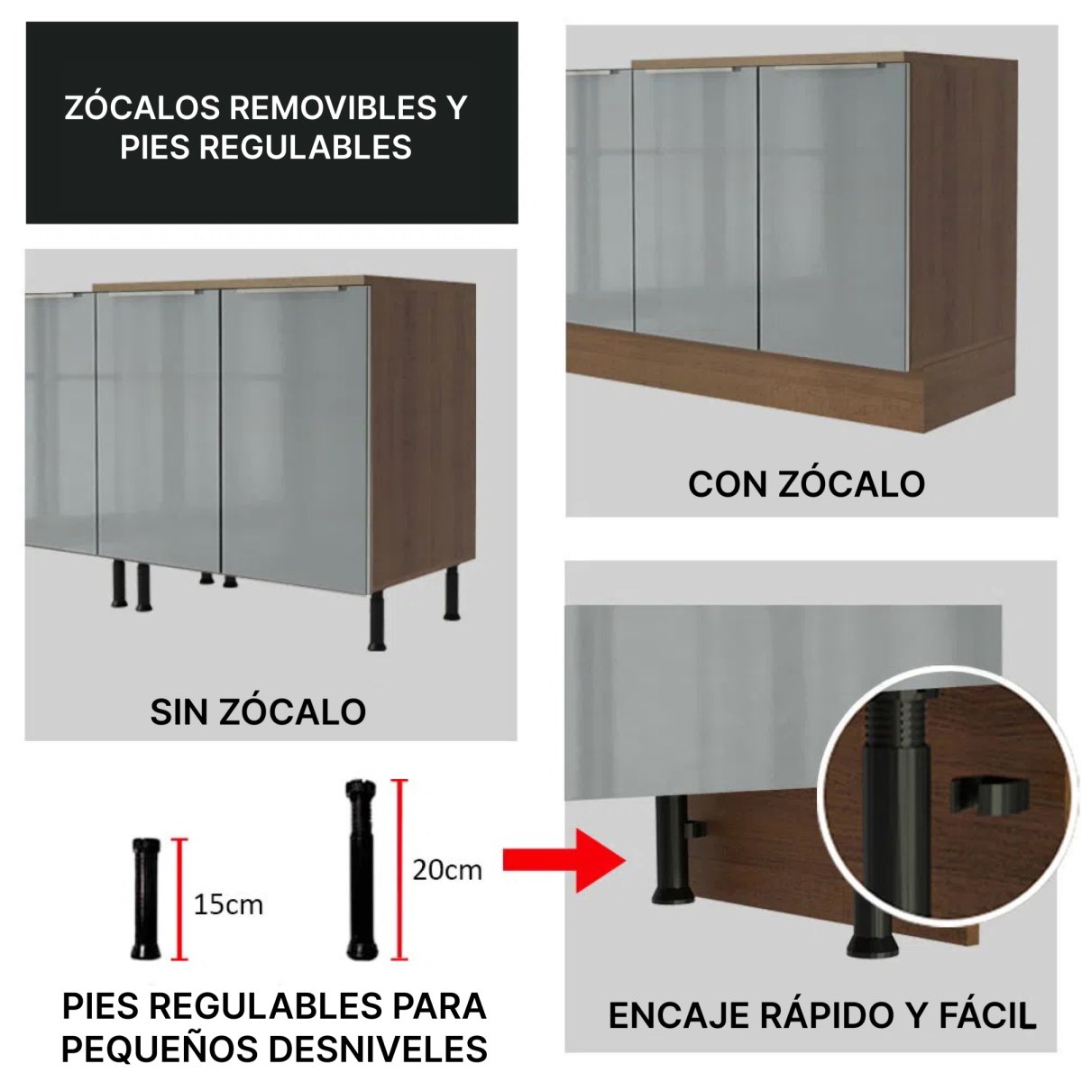 Cocina Completa Modulada Lux 200cm Rustic/Gris - Balton Hogar - GRLX2000019N