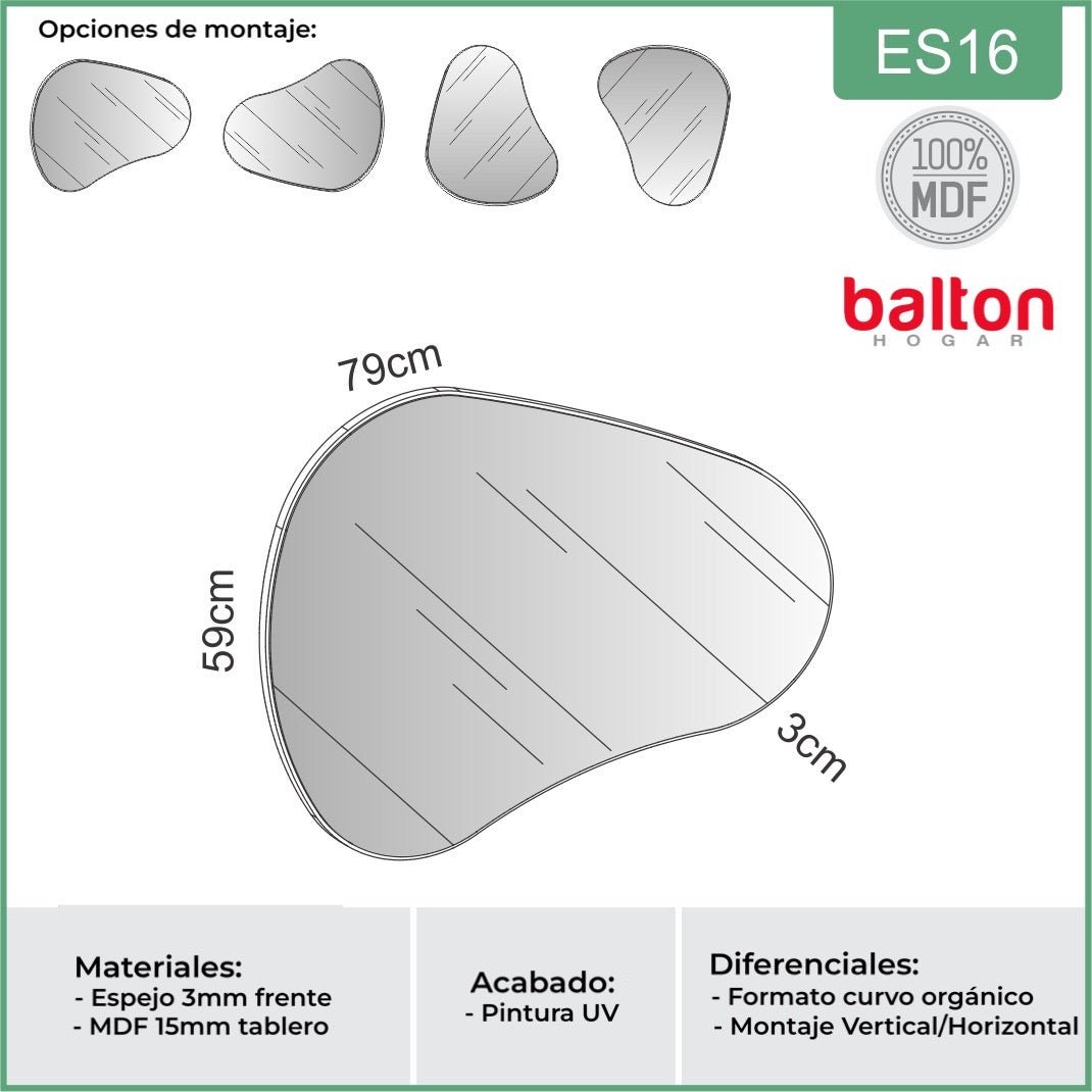 Espejo Irregular 80cm 100% MDF Negro Mate ES16 PF - ES16PF