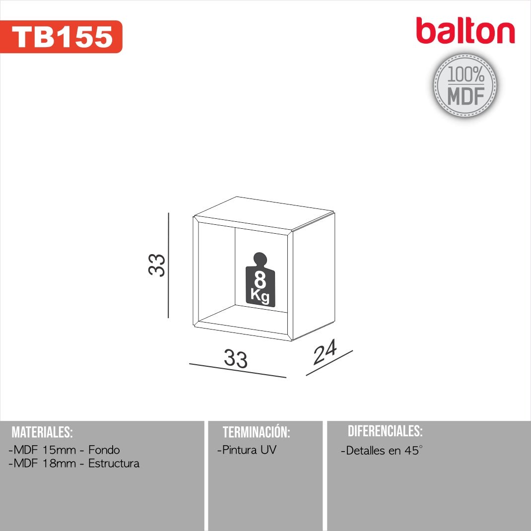 Estante Flotante Cuadrado 33cm Repisa 100% Mdf - Balton - TB155JW - TB155JW