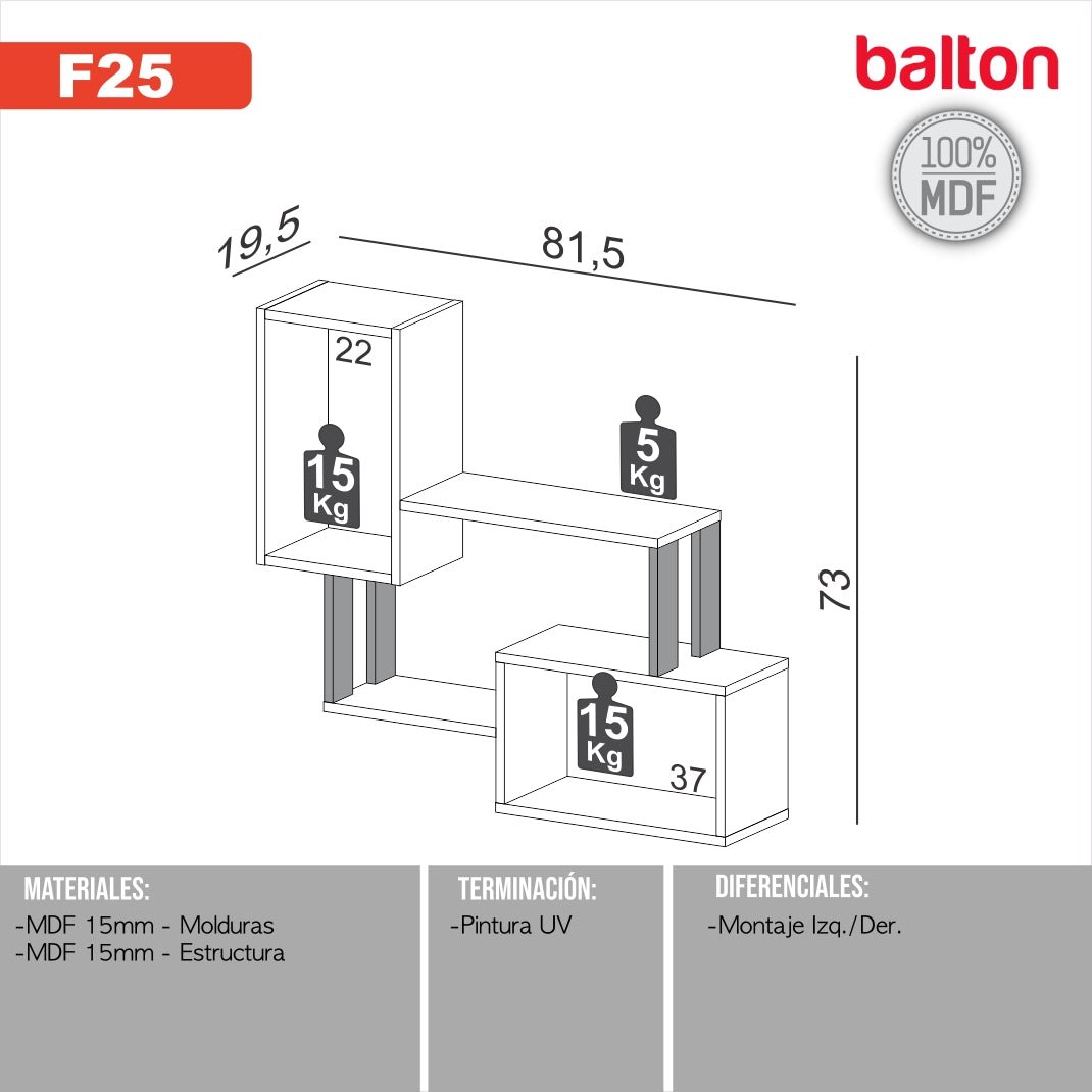 Estante Flotante de Pared Estilo Industrial Repisa 100% Mdf - Balton - F25JPF - F25JPF