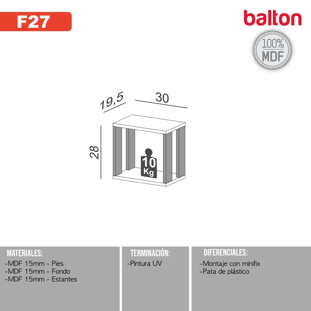 Estante Flotante de Pared Estilo Industrial Repisa 100% Mdf - Balton - F27JPF - F27JPF