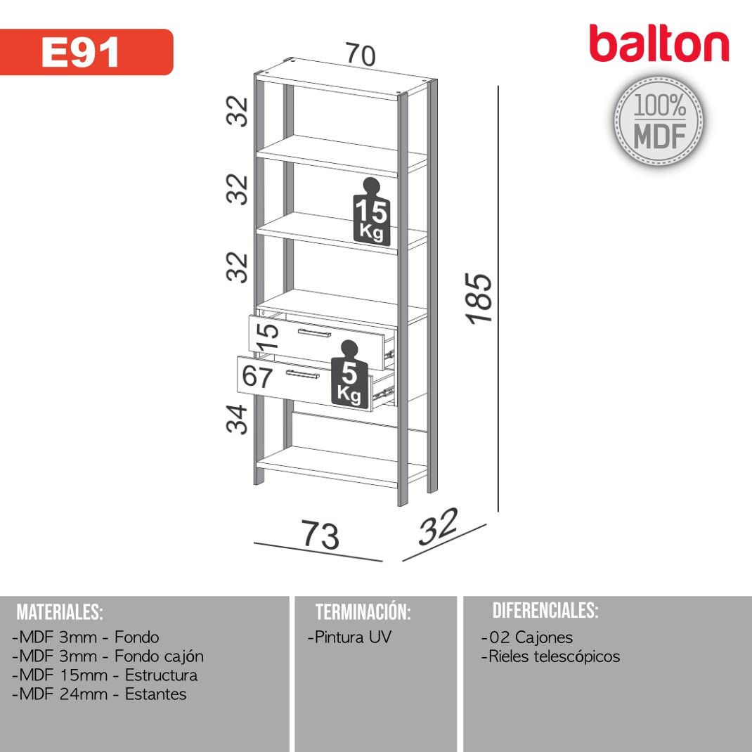 Estanteria con Cajones Off White 100% Mdf Balton - E91WJ - E91WJ