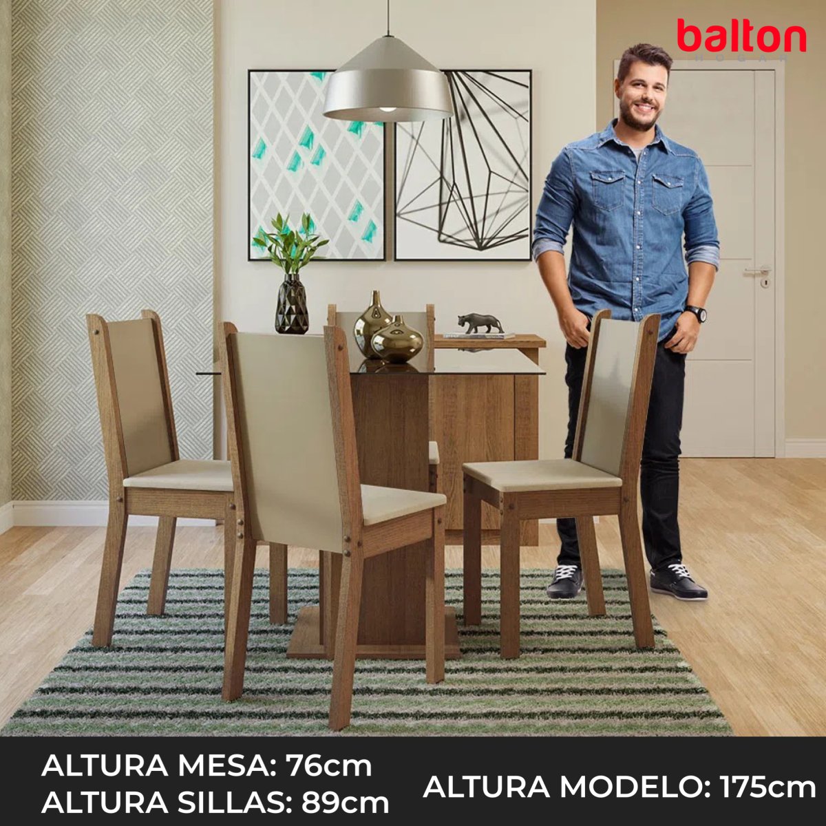 Juego de Comedor Aline Mesa Cristal con 4 Sillas - Balton - 045747G4TPER