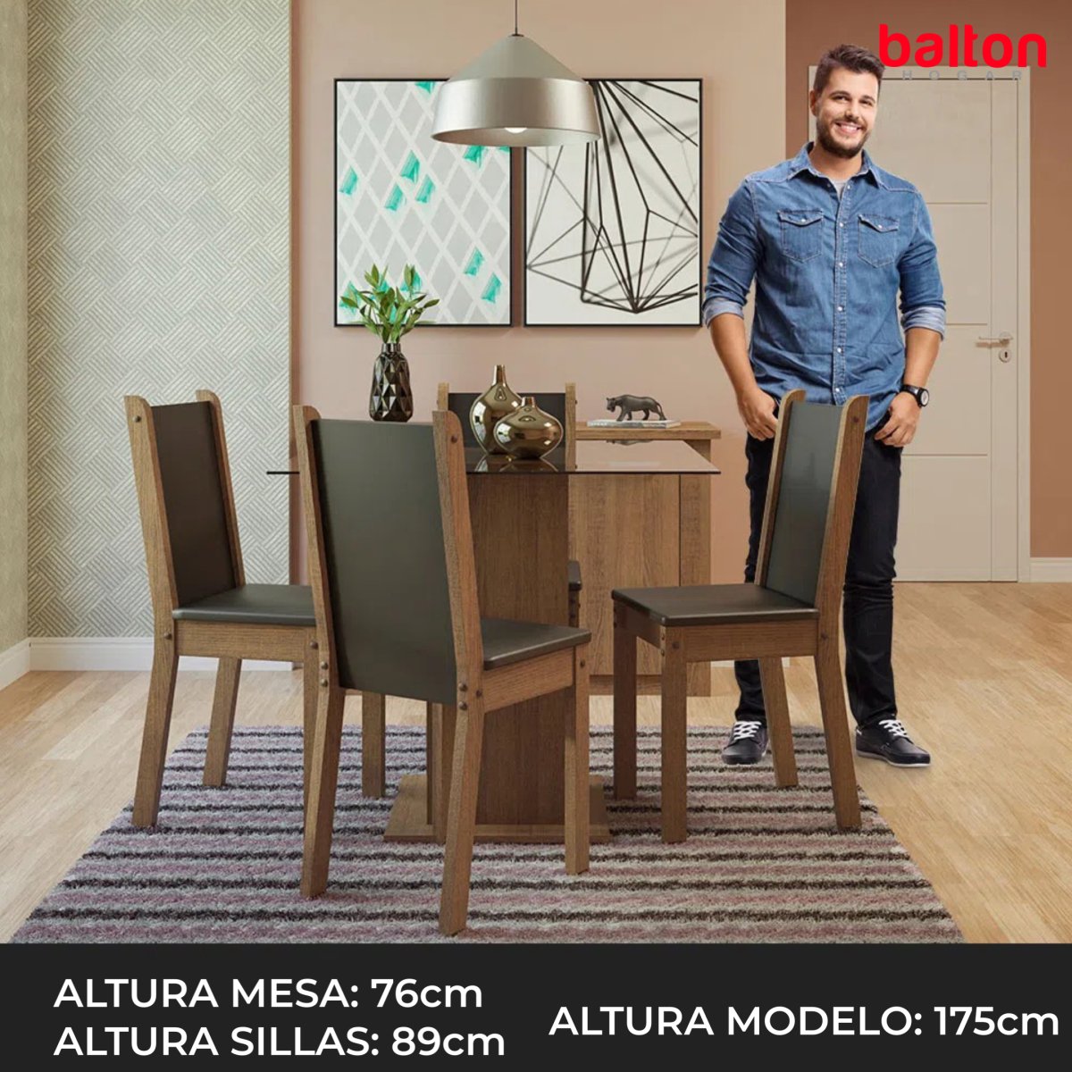 Juego de Comedor Aline Mesa Cristal con 4 Sillas - Balton - 045747K4TPT