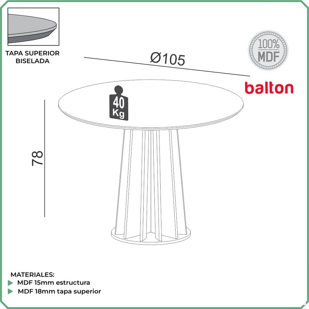 Juego de Comedor Berlin Base de Listones MDF con 4 Sillas - Balton - CA12 + TM71WJ